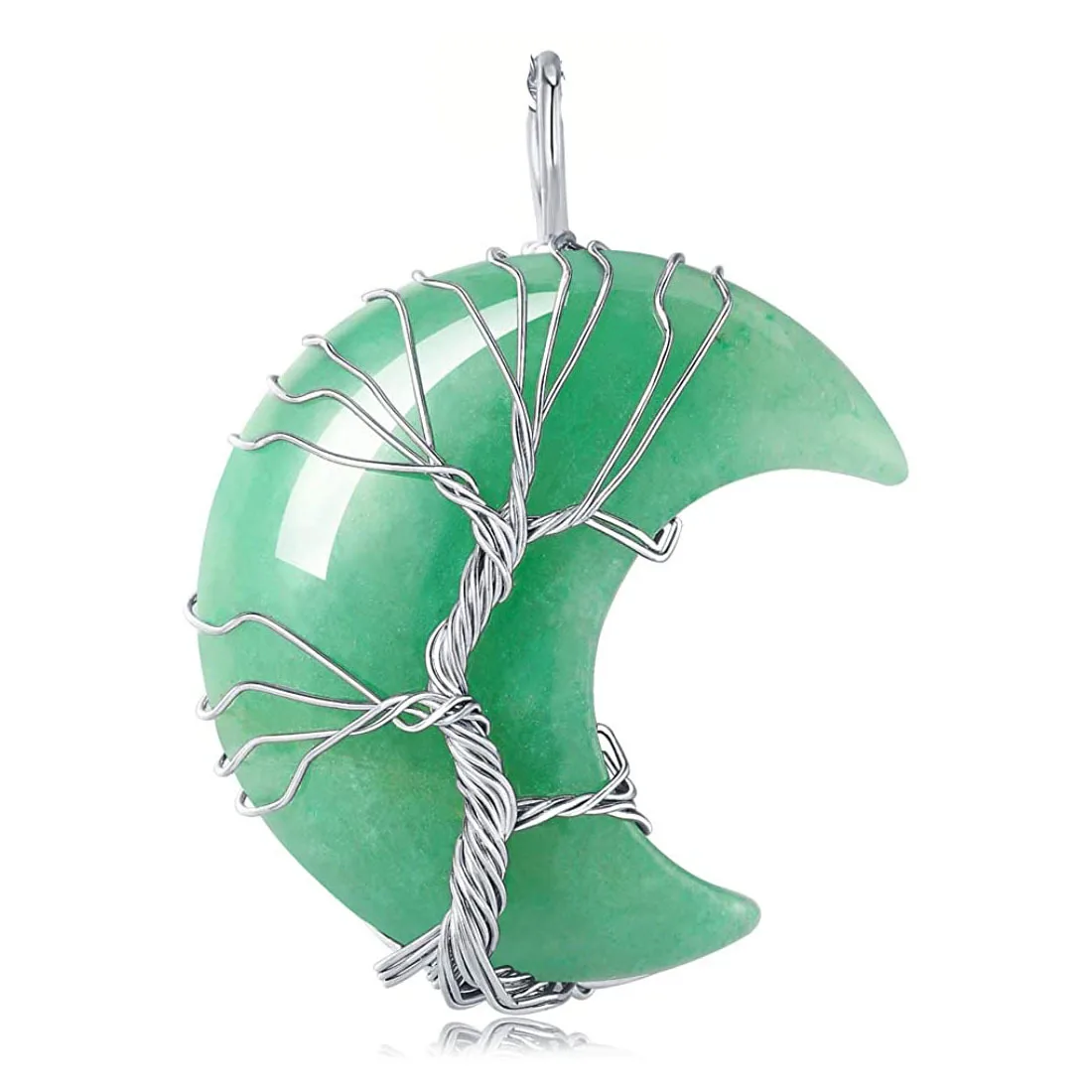 

6PCS Tree of Life Wire Wrapped Crescent Moon Pendant Necklace Healing Crystal Stone Necklaces Natural Gem stone Quartz Jewelry