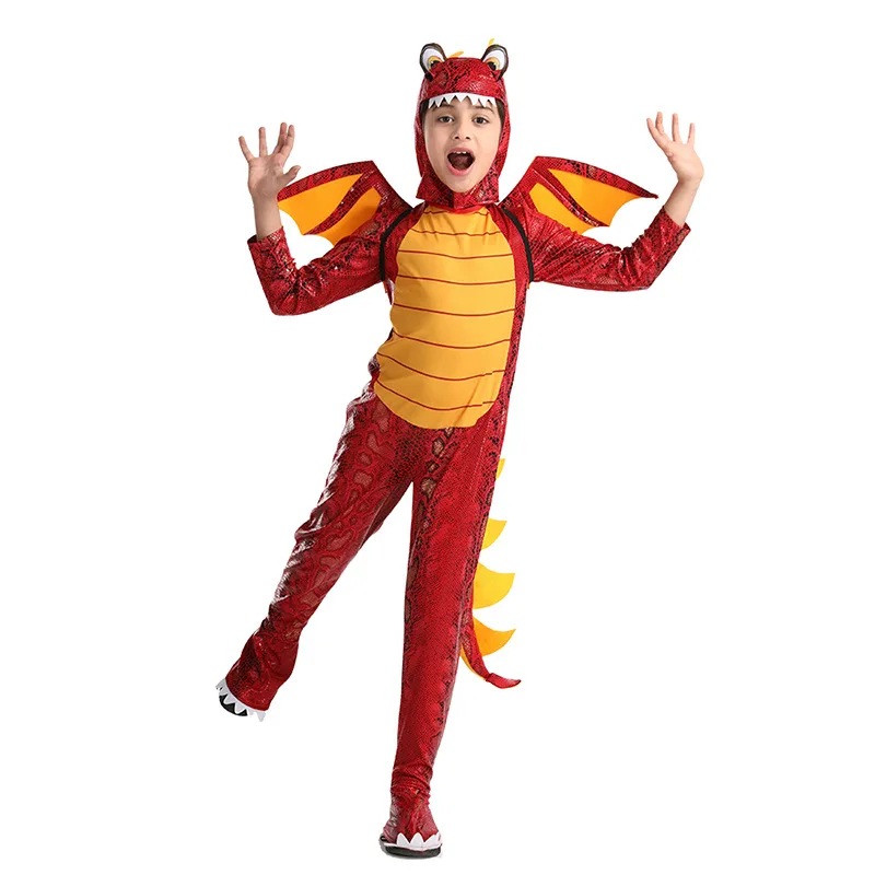 

115cm-125cm Halloween Dinosaur Clothes Children's Fire-breathing Flying Dragon Wing Tail Set Party Cosplay Stage Performance