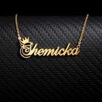 custom name crown necklace for women personalized font pendant stainless steel gold chain necklace jewelry birthday gift for men