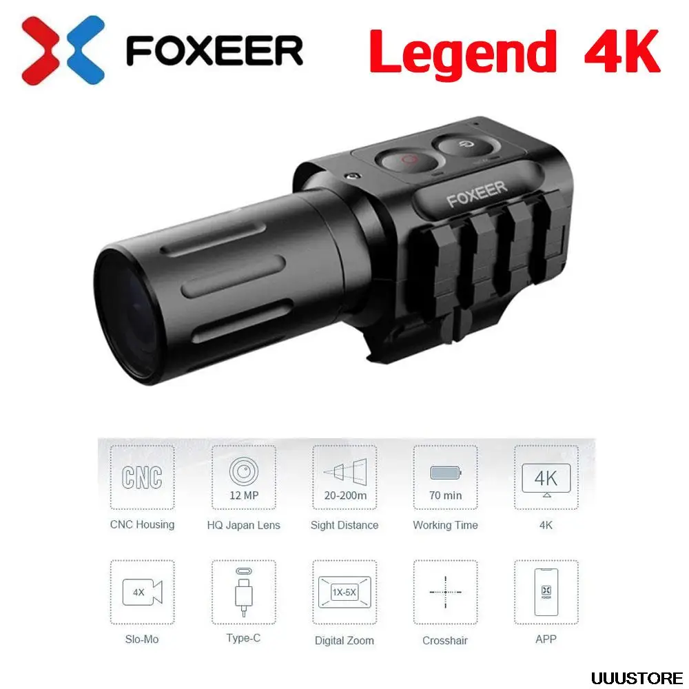 Foxeer-minicámara de acción Legend 4K, 25mm/35mm/50mm, Airsoft Scope, FPV, para CNC Ambrella, Zoom Digital 1X-5X, con WIFI, parte Accs de la aplicación