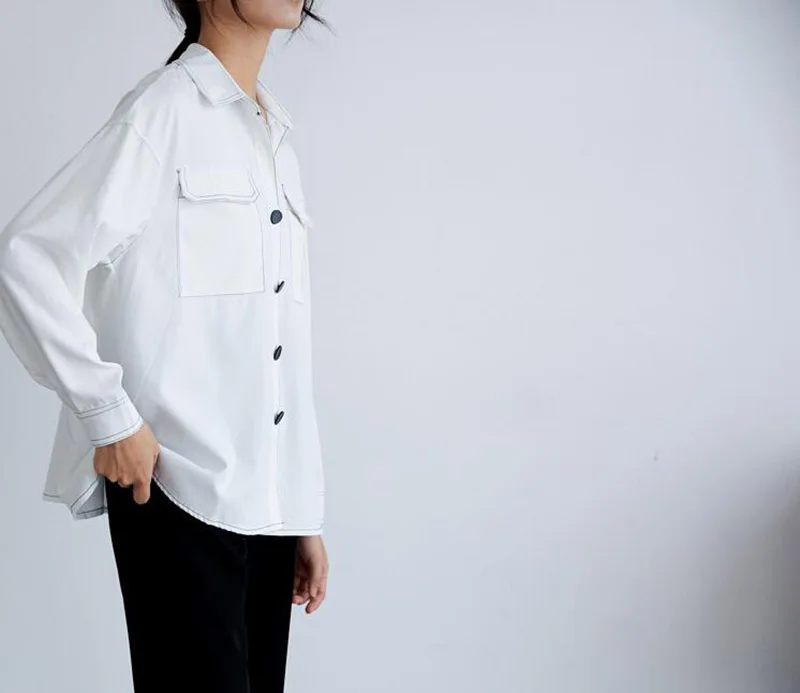 Женская свободная рубашка весна осень 2019 длинный рукав отложной воротник