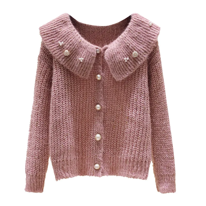 

Japanese sweet baby collar sweater lazy wear 2020 new style women's autumn thick line loose cardigan coat