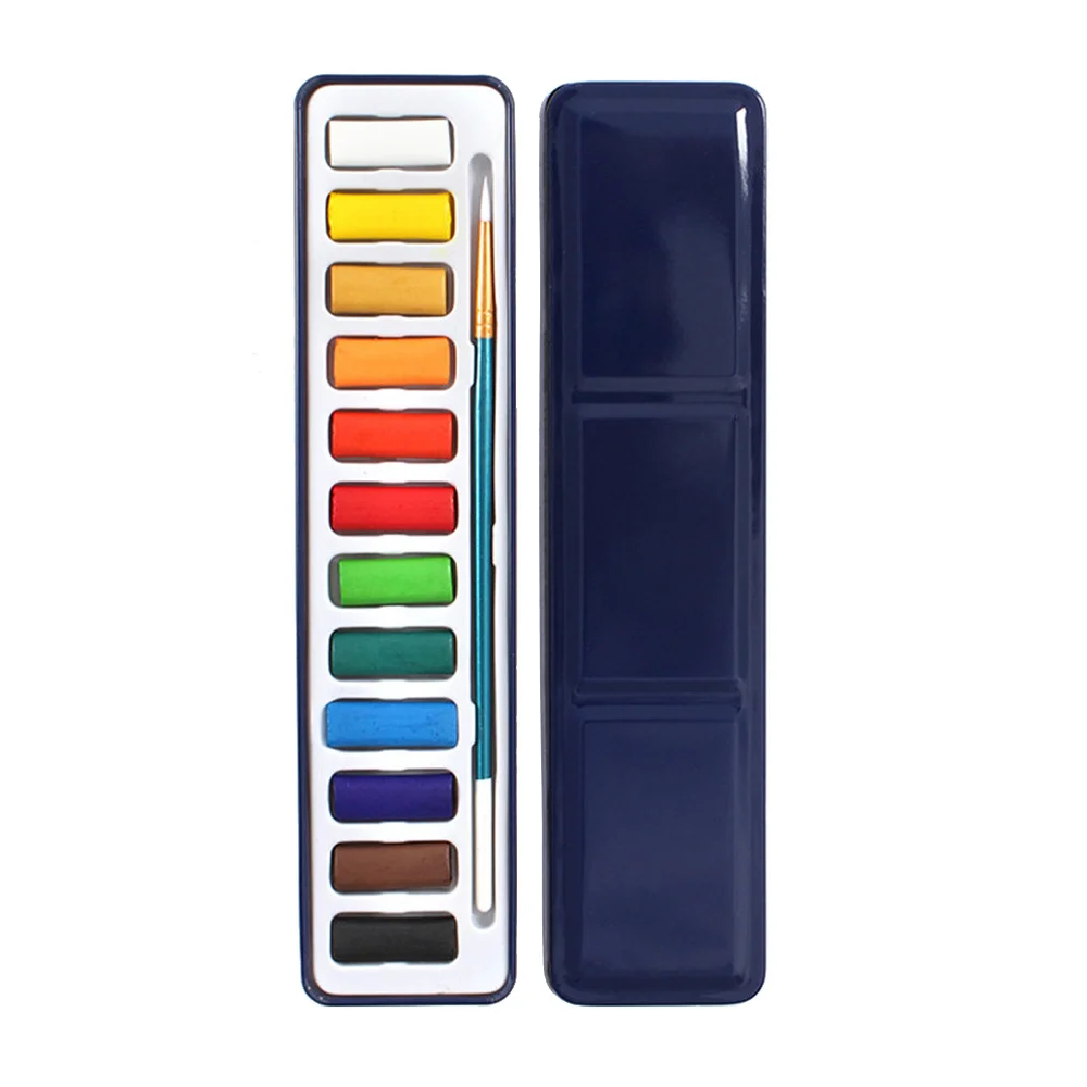 

12 Colors Tin Metal Box of Watercolor Paint Set with Brush