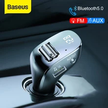 Baseus Car Charger for Mobile Phone FM Transmitter Aux Modulator Bluetooth 5.0 Handsfree Audio MP3 Player Dual USB Car Charger