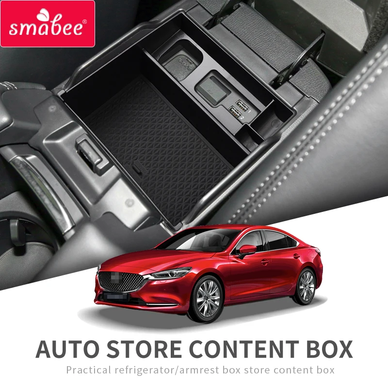 smabee Car Armrest Box Storage for Mazda 6 Atenza 2019 2020 Accessories Organizer Center Console Tray Box Black Stowing Tidying