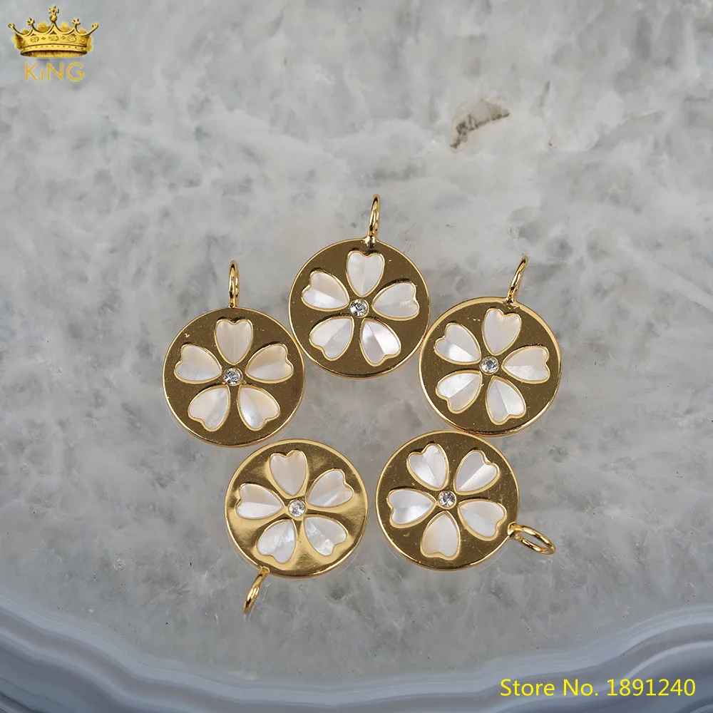 

5pcs Natural White Shell Coin Beads Pendant Findings,Inlay Heart Shell Beads Gold Simple Charms For DIY Jewelry Accessories