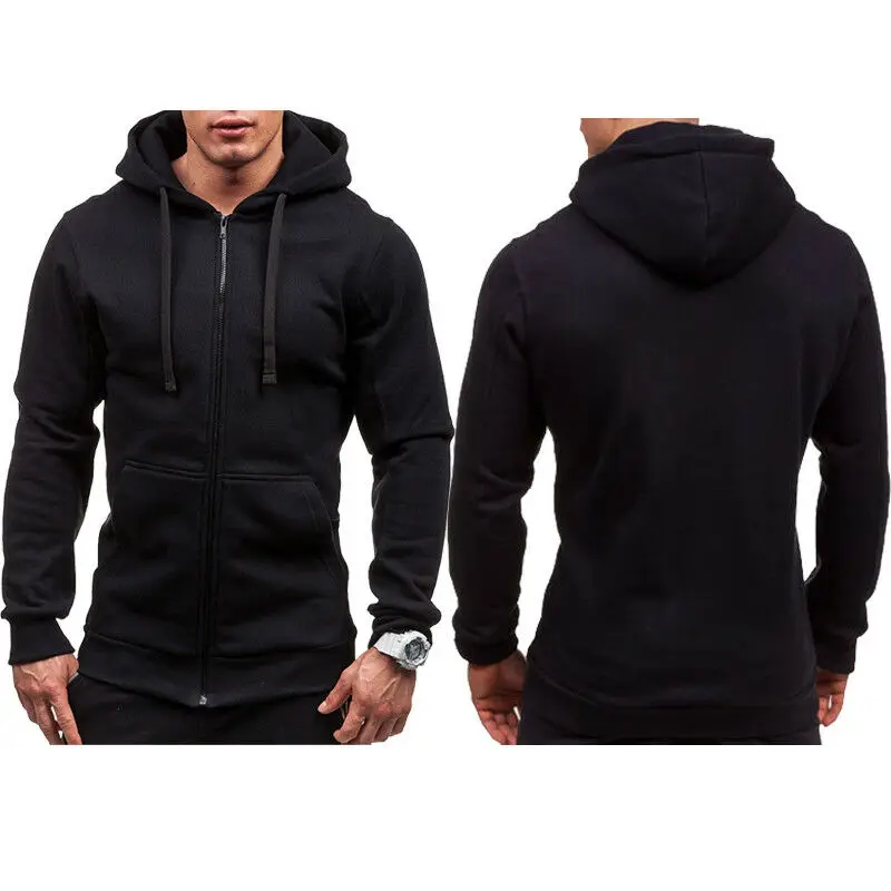 

Men's Solid Color Zip Up Hoodie Classic Winter Hooded Sweatshirt Zipper Fleece Warm Cardigan Jacket Coat Top