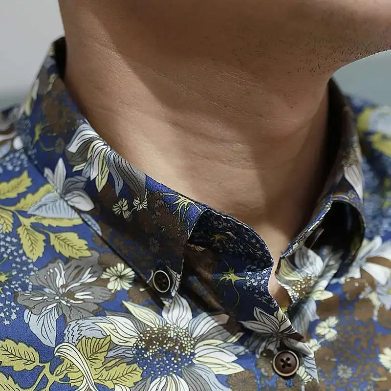 

Shirt Men Fashion 2020 Summer Long Sleeve Dress Shirts Men Slim Fit 5XL-M Casual Flower Print Dress Shirt Male Clothing