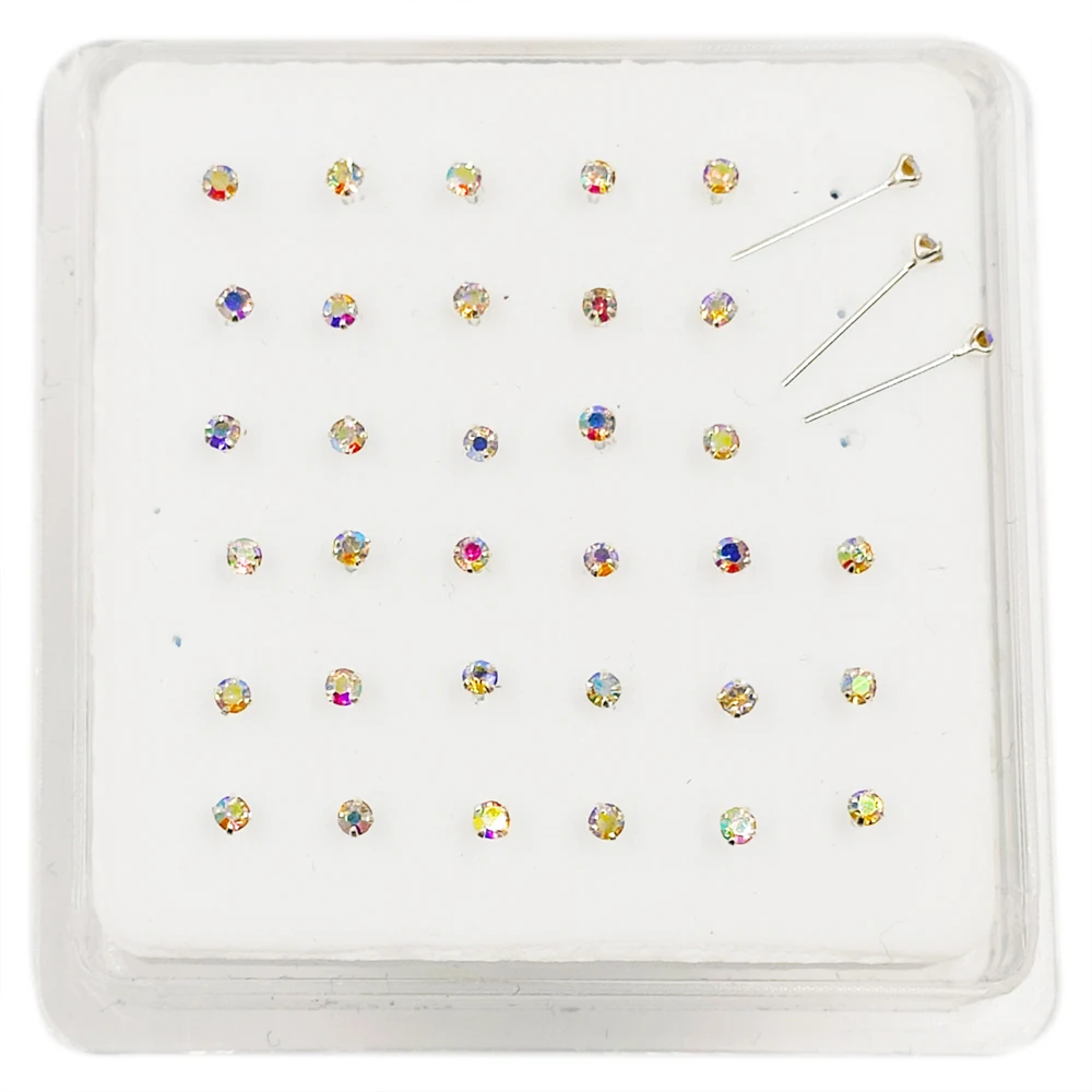 925 пробы серебро носа серьги гвоздики 2 мм усеяны искусственными драгоценными