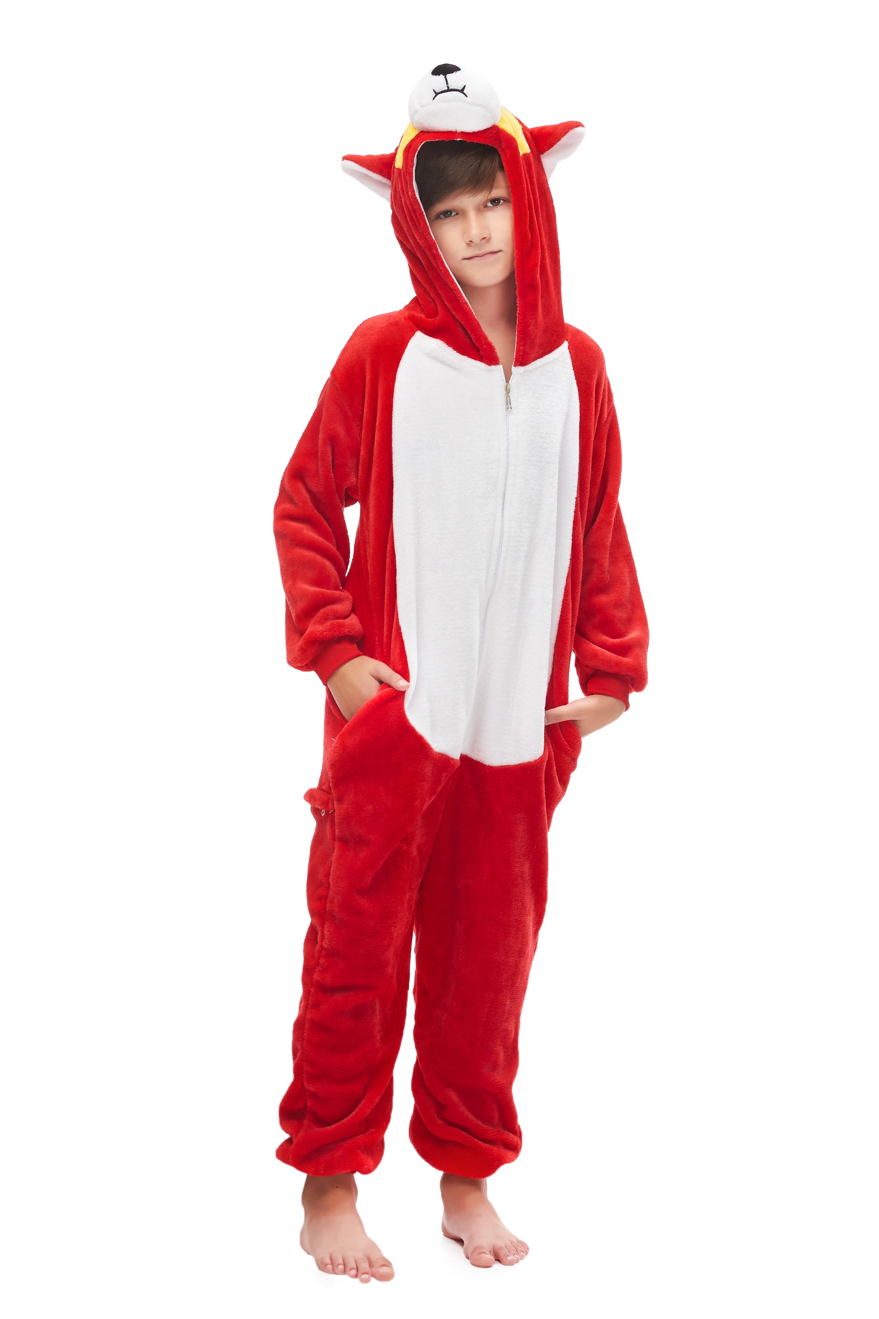 Flannel Adult Kigurumi Red Fox Onesie Cartoon Pajama Animal Halloween Party Costume Jumpsuits Hooded Pyjamas Suit Outfit |