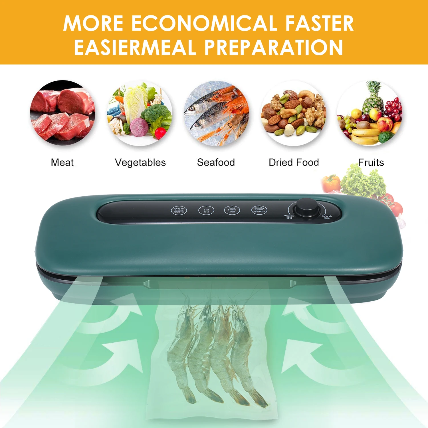 

Strong Suction Power Vacuum Sealer Machine Food Storage Sealing Machine Food Oreservation Kitchen Appliance for Dry or Wet Foods