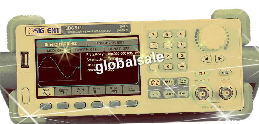 Бесплатная доставка Siglent SDG5122 генератор сигналов счетчик 2ch 120Mhz 500MSa/s 16K + 512K|function