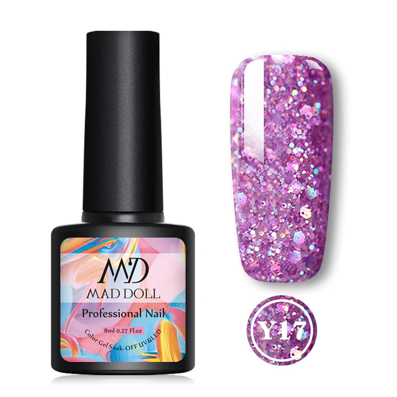 Y17 MAD DOLL, 8 мл, блестящий гель, матовый лак для ногтей, розовое золото, блестящий лак, замочить от УФ-ногтей, Гель-лак - Цвет: Y17