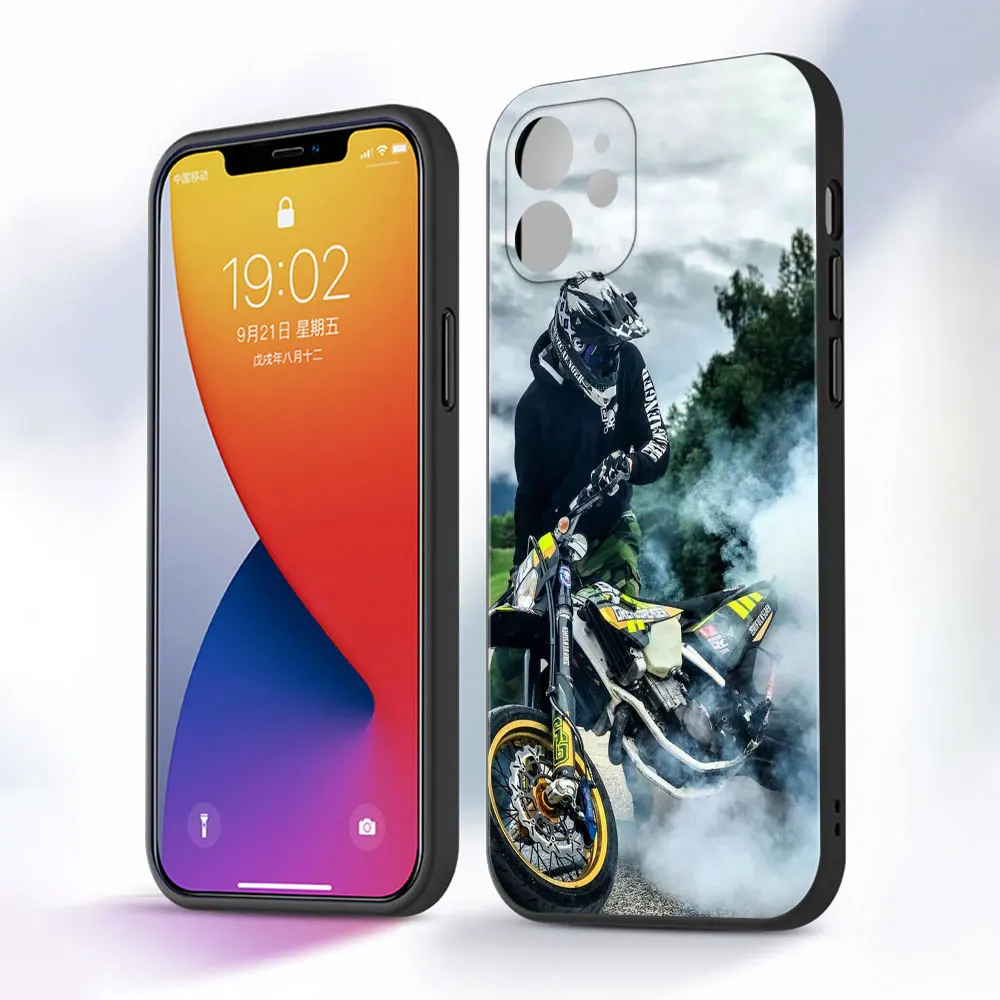 Phone Case For Apple iPhone 11 12 13 Pro Max XS X XR Mini 8 7 6 Plus SE 2020 Black Soft Cover Moto Cross Motorcycle Sports | Мобильные