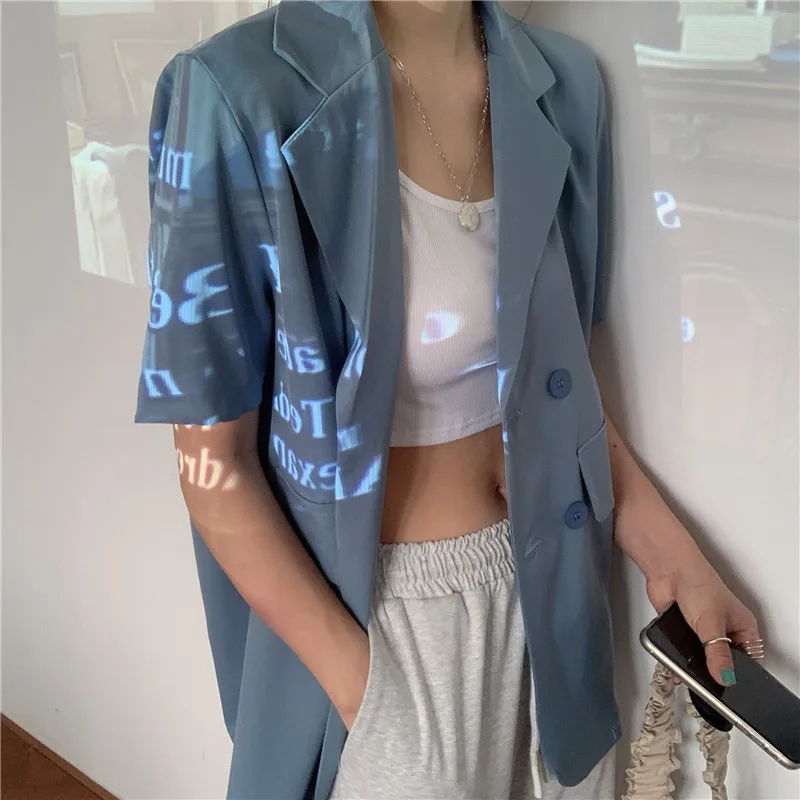 

Overside White Blazer Summer Women Coat 2020 New Top Korean Fashion Trend Solid Double Breast Blazer Feminino Casual Office Lady