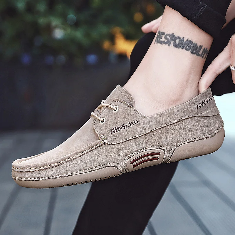 

Popular 2020 Men Casual Shoes Gray Youth Fashion Men Shoe Genuine Leather Drive Shoes For Mens Comfortable Men Flats Footwear