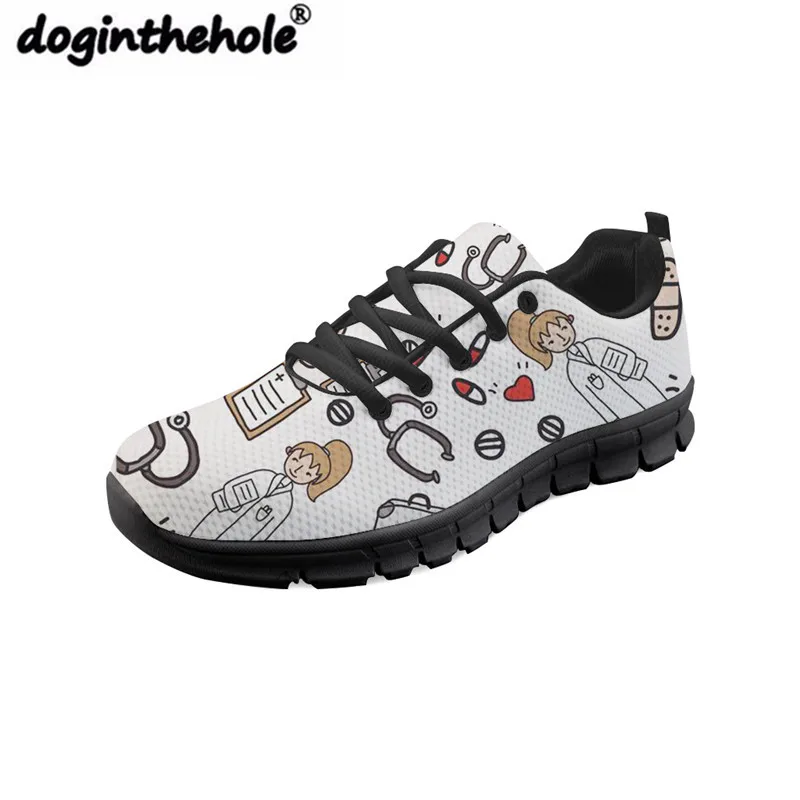 R0119BAQ Doginthehole/женские кроссовки на плоской подошве; милый мультяшный узор с изображением сиделки; женская обувь на плоской подошве с принтом медведя; Легкая сетчатая прогулочная обувь - Цвет: R0119BAQ
