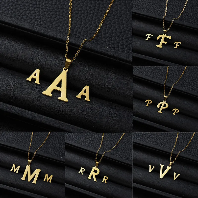 

Rinhoo New Initial A-Z Letters Pendant Stainless Steel Link Chain Necklace Earring for Women Men Trendy Jewelry Set Gift