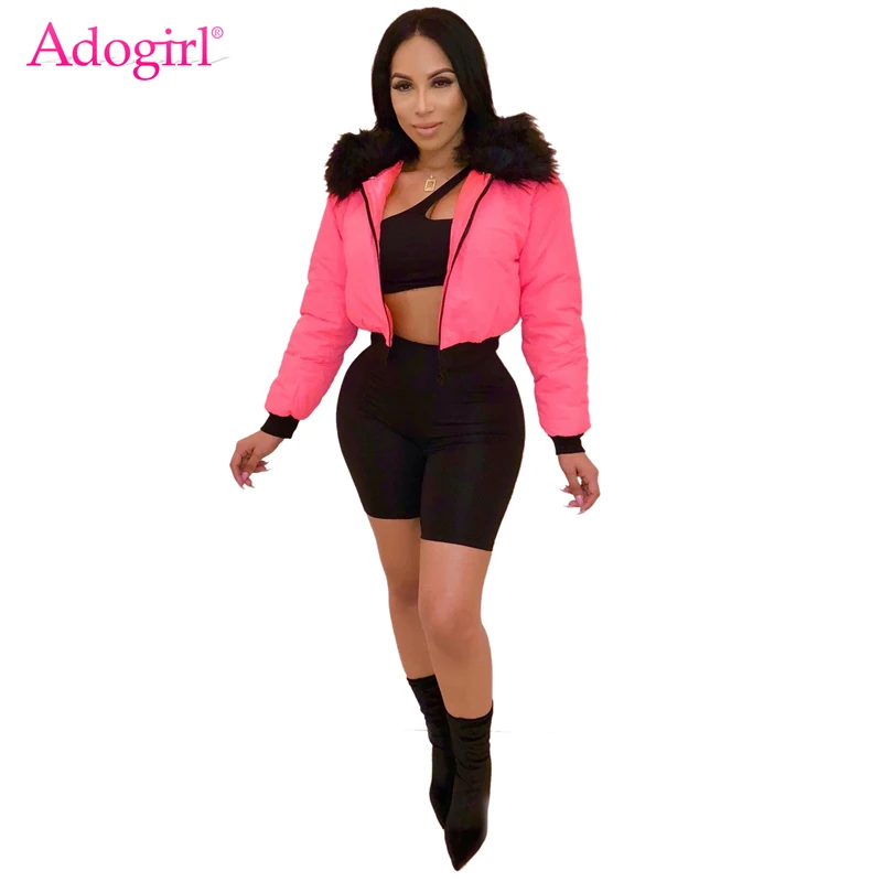 Зимняя стеганая куртка Adogirl 2019 с меховым воротником на молнии спереди длинным