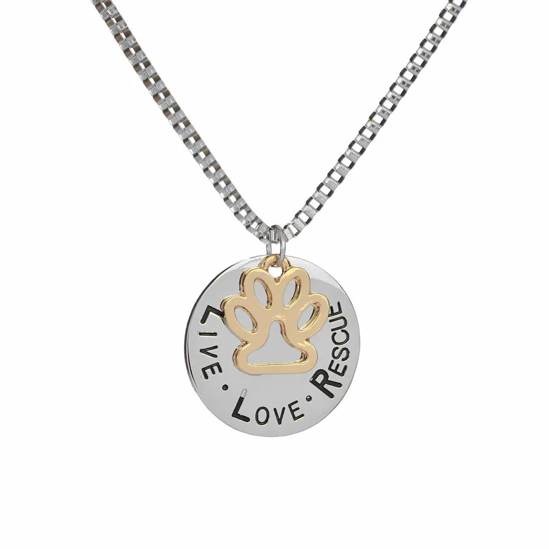 

Lovely Pet Dog Claw Necklace "Live Love Rescue"Letter Round Shape Pendant Necklace Valentines Day Lovers Gifts