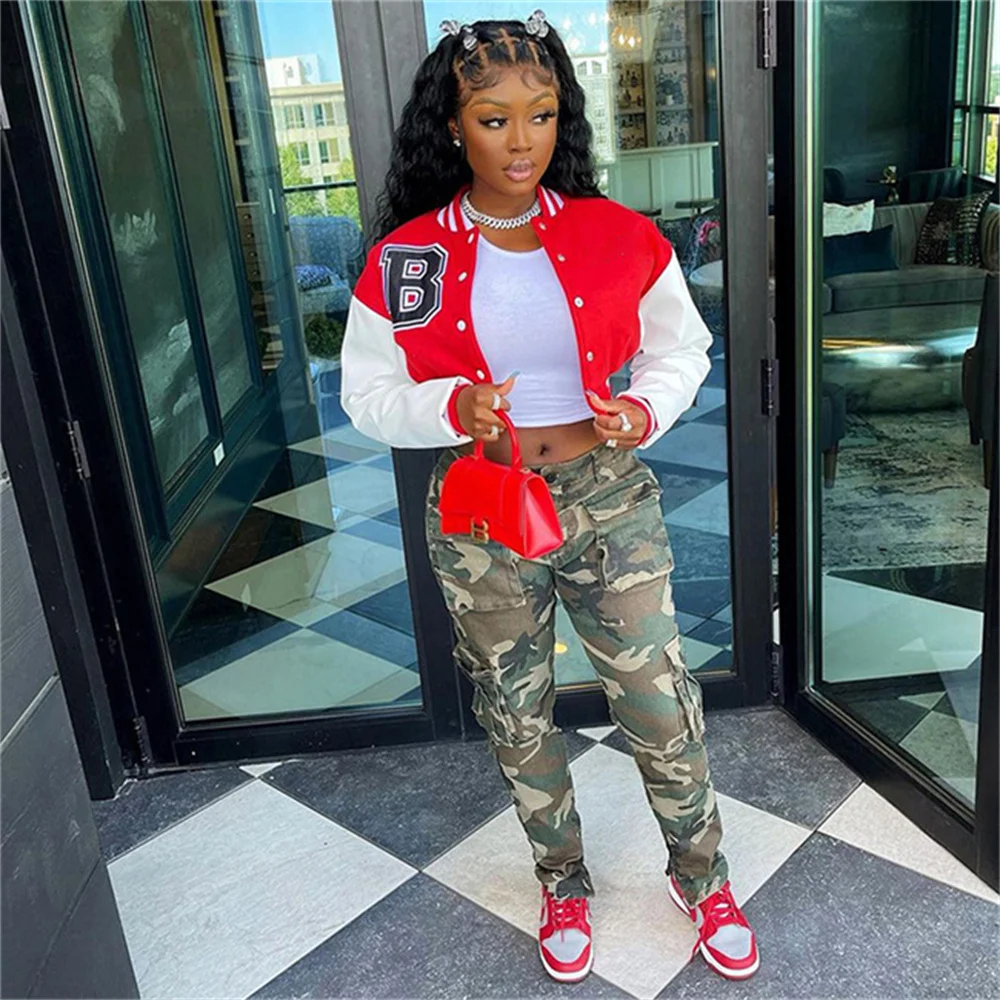 

RStylish 2021 Casual Printed Women Full Sleeve Autumn Oversized Hip Hop Streetwear Loose Baseball Jackets