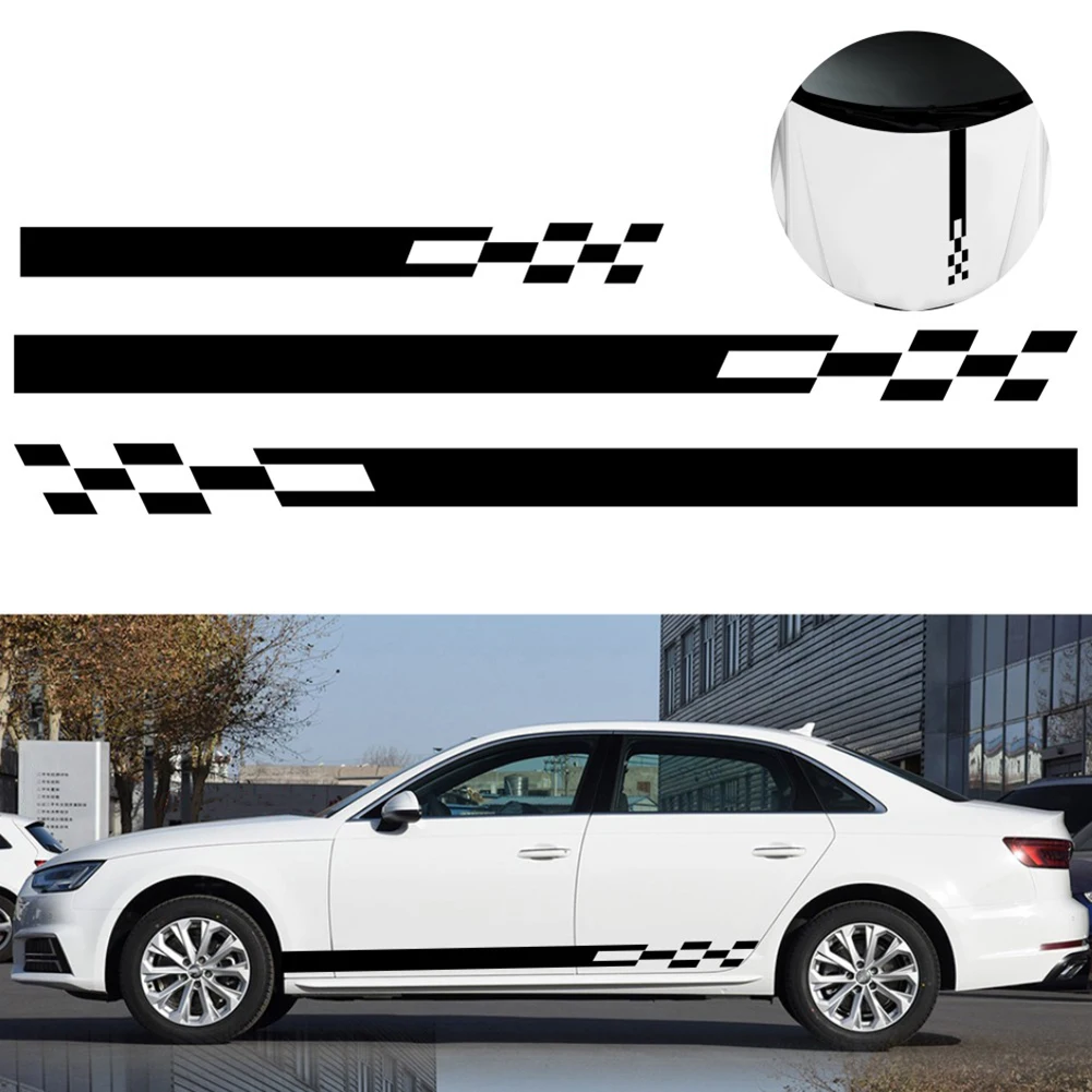 

3 pcs Universal Racing Body Side Stripe Hood Sticker For All Car Vinyl Bumper Decals