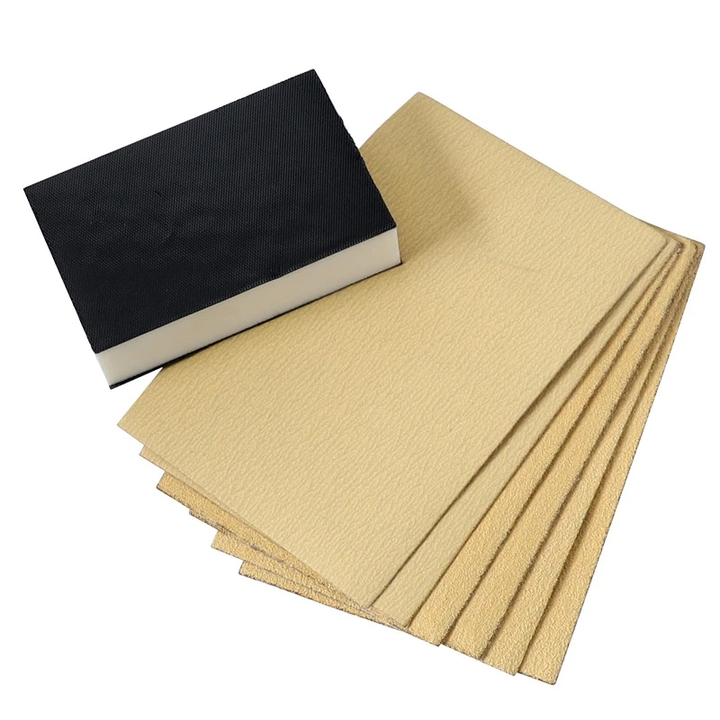 

Флокированная желтая наждачная бумага содержит 1 губчатый блок, 80 сетки, 120 сетки, 240 Сетки размера x мм наждачная бумага 2 штуки каждый