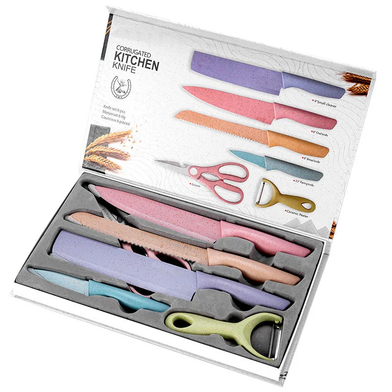 

Color stainless steel wheat stalk six-piece gift set knife knife meat knife gift box color boxed kitchen knives