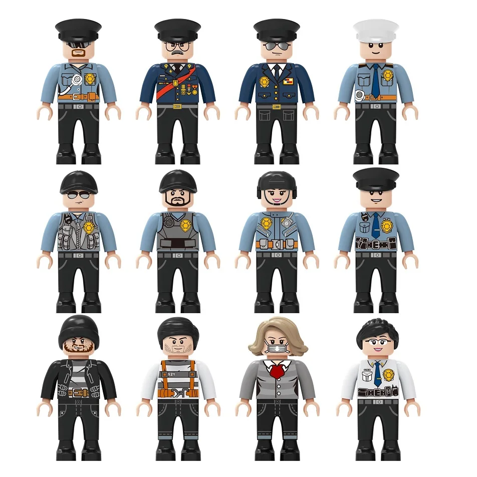 12PCS/SETS Police Playmobil 4.5cm Military City Action Figures Model Moc Gift for Kids Pocket Building Block Educational Toys - купить по