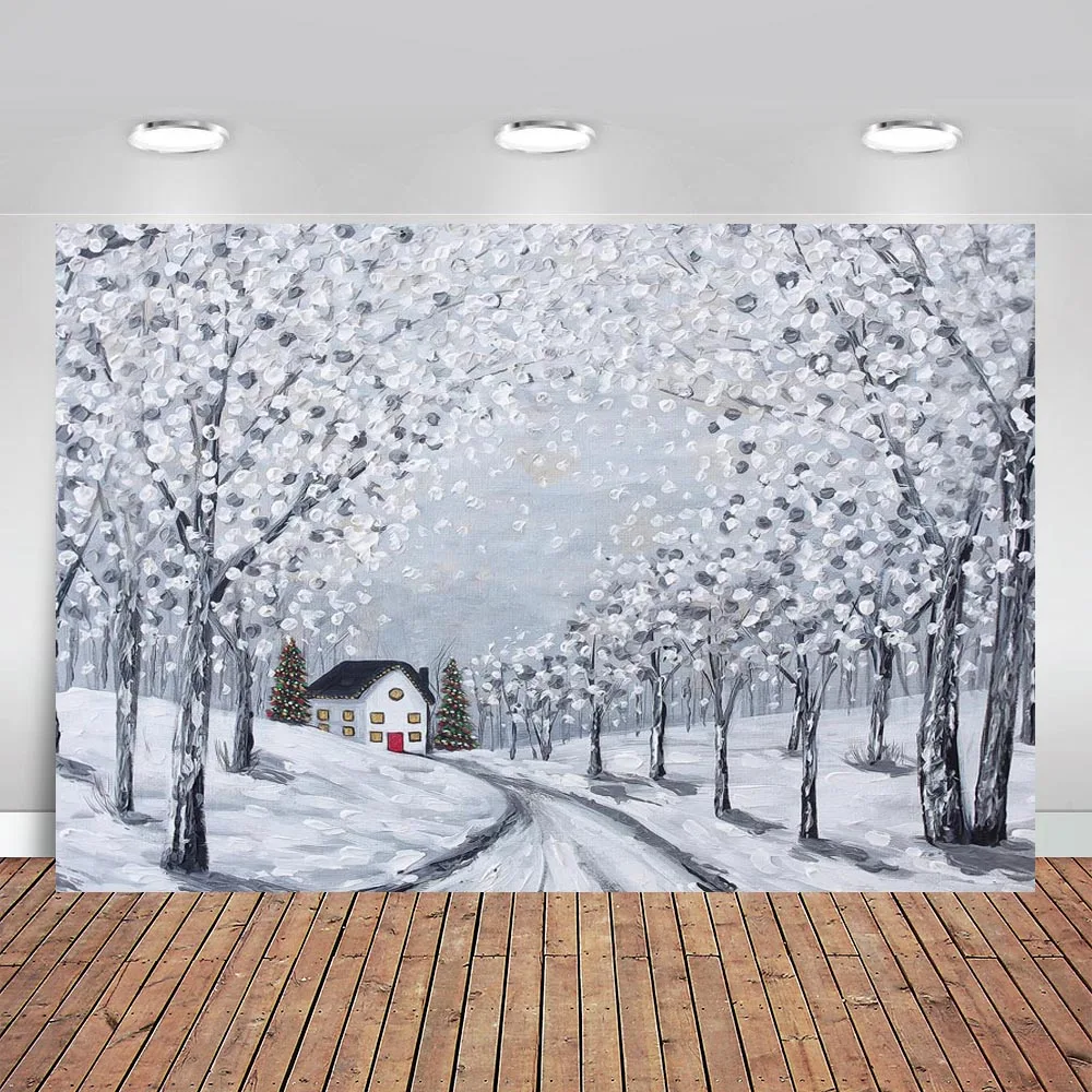 Рождественский Виниловый фон для фотосъемки победитель снежные деревья дорога