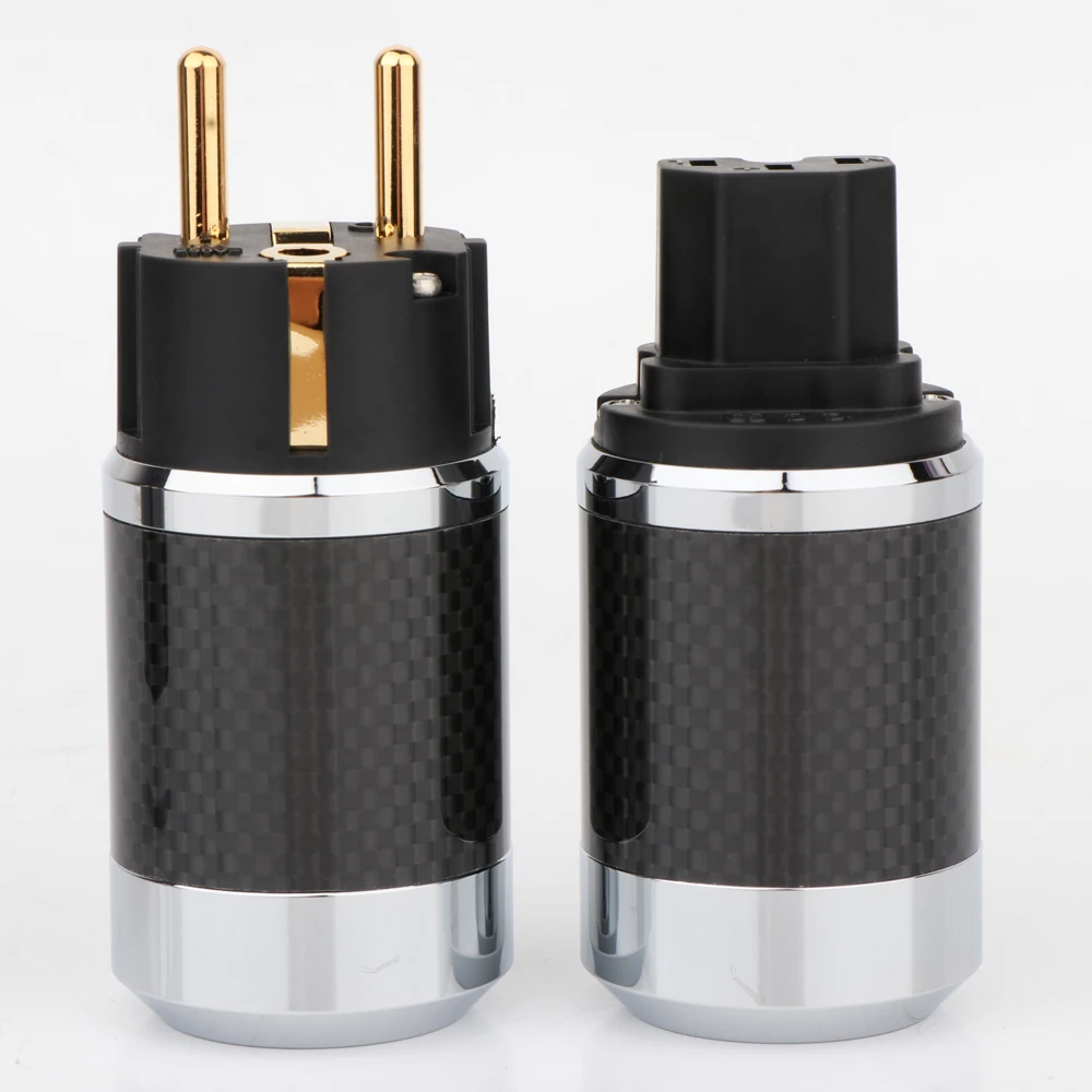 Высококачественный Позолоченный разъем питания Schuko из углеродного волокна для