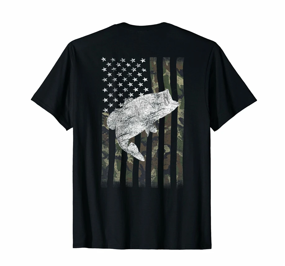 Bass Fishing Camouflage Flag Big Mouth On Back Diy Prited Tee Shirt New Fashion Design | Мужская одежда