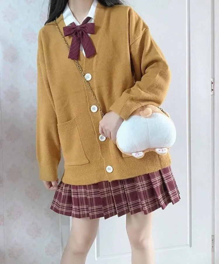 

Japanese style sweater spring autumn V-neck cotton knitted sweater JK uniform cardigan multicolor Cosplay women's wear