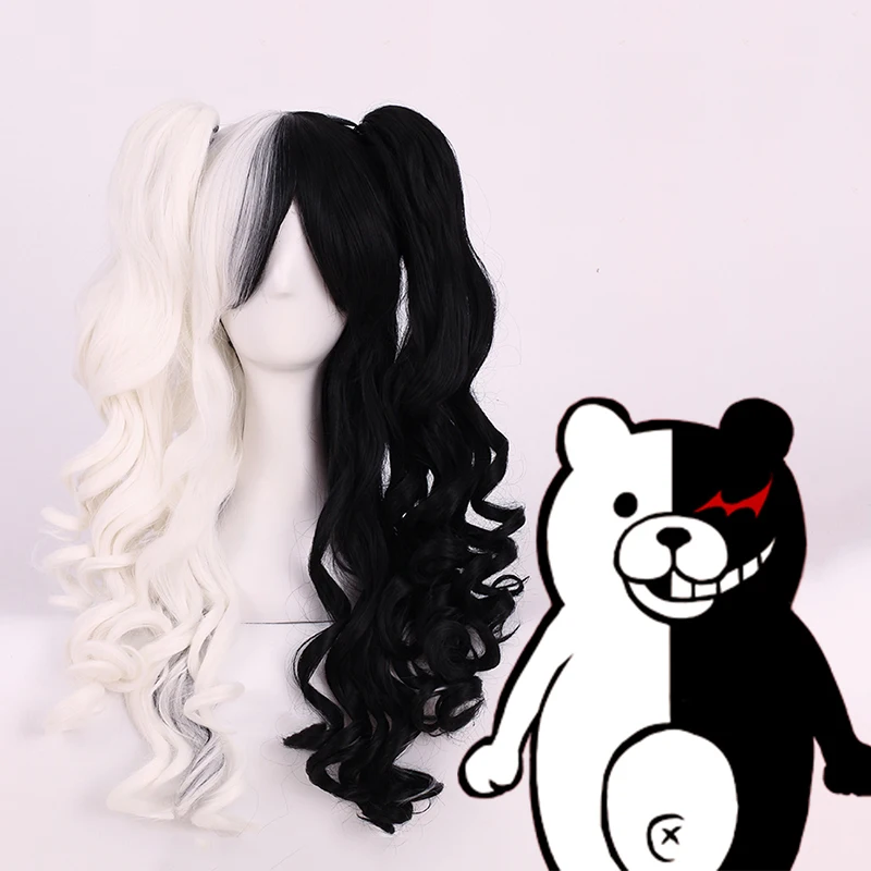 

Game Danganronpa The Animation Cosplay Wigs monokuma Cosplay Wig Heat Resistant Synthetic Wig Bunches Curly Cosplay Accessory