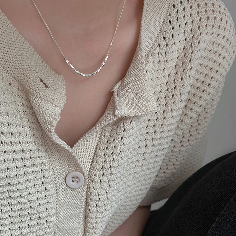 

Sterling silver 925 necklace with exquisite simple clavicle chain personality ins transfer beads geometric necklace for female
