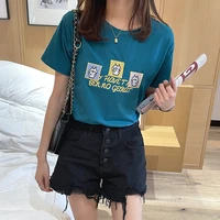 top womens t shirts summer shirt cute embroidery cotton round neck short sleeved top harajuku sweet and loose y2k woman tshirts