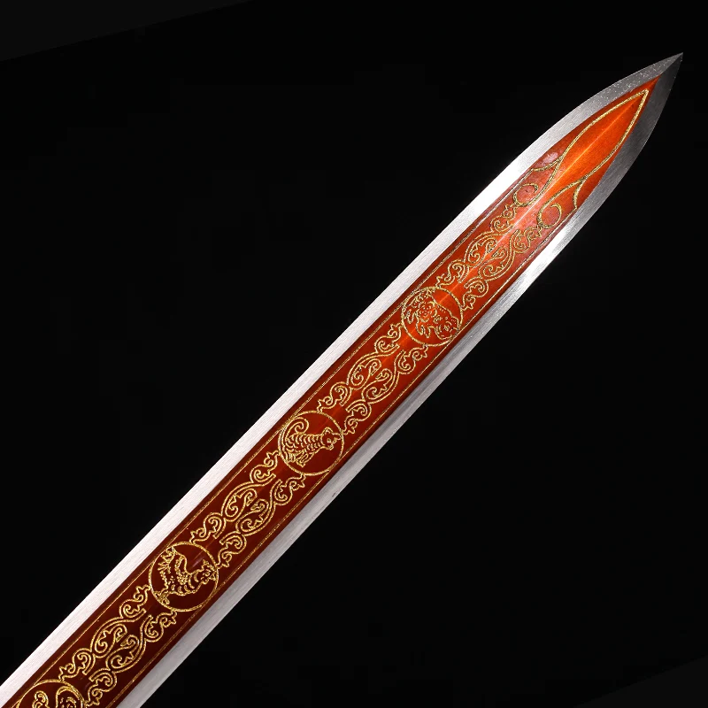 

Real Steel Sword Traditional Chinese Sword 1060 High Carbon Steel Handmade Full Tang Red Blade Home Decor