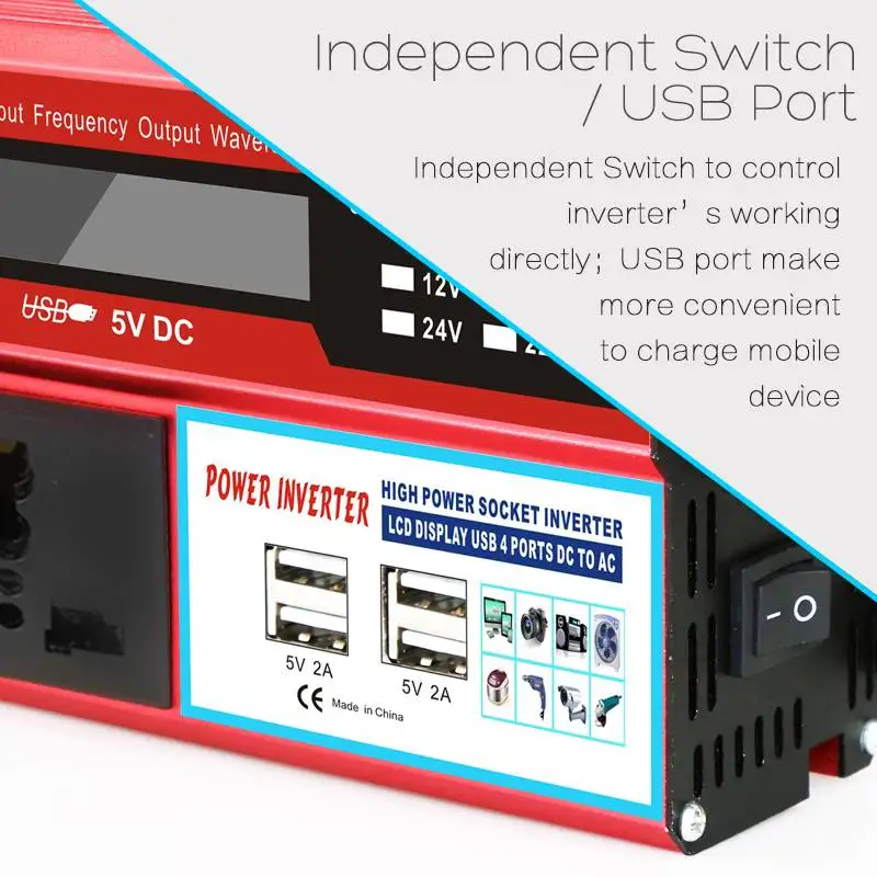Эффективный 4 USB 5000 Вт DC12/24 В до ac220в ЖК-дисплей Автомобильный инвертор зарядное устройство конвертер адаптер модифицированный синус волновой трансформатор