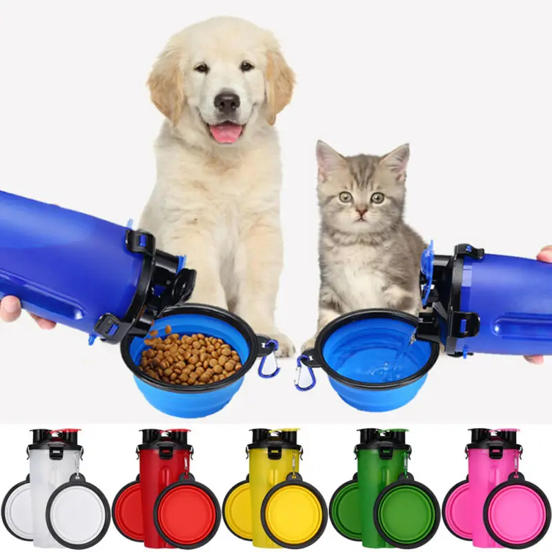 Силиконовая бутылка для воды собак и кошек складная миска двойного назначения