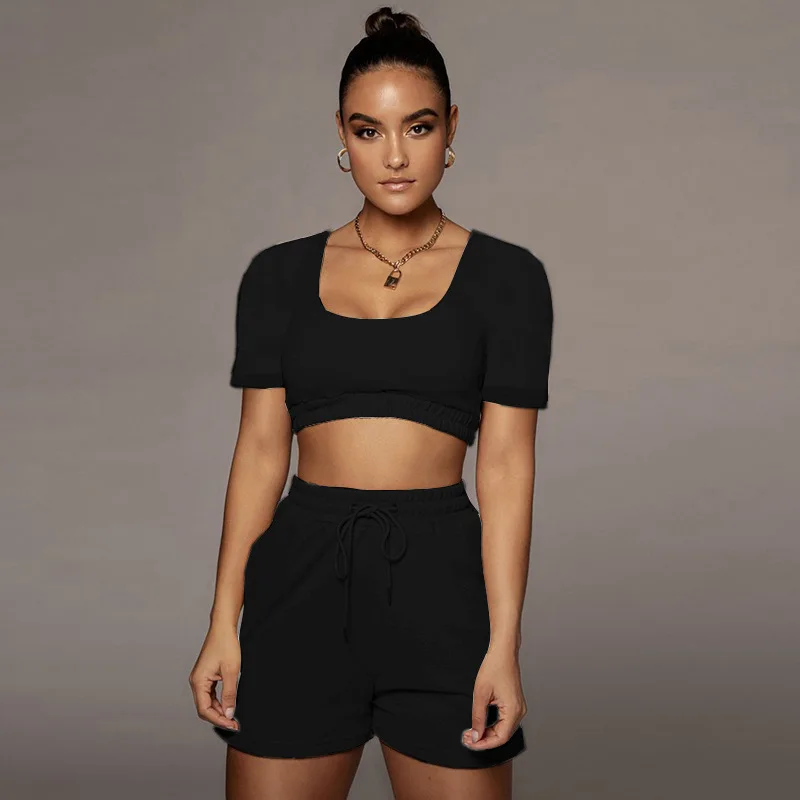 

Sexy Women Tracksuit Solid Color Short Sleeve Shirt + Short Pants Sportsuit Summer Clothes For Womne Outfit