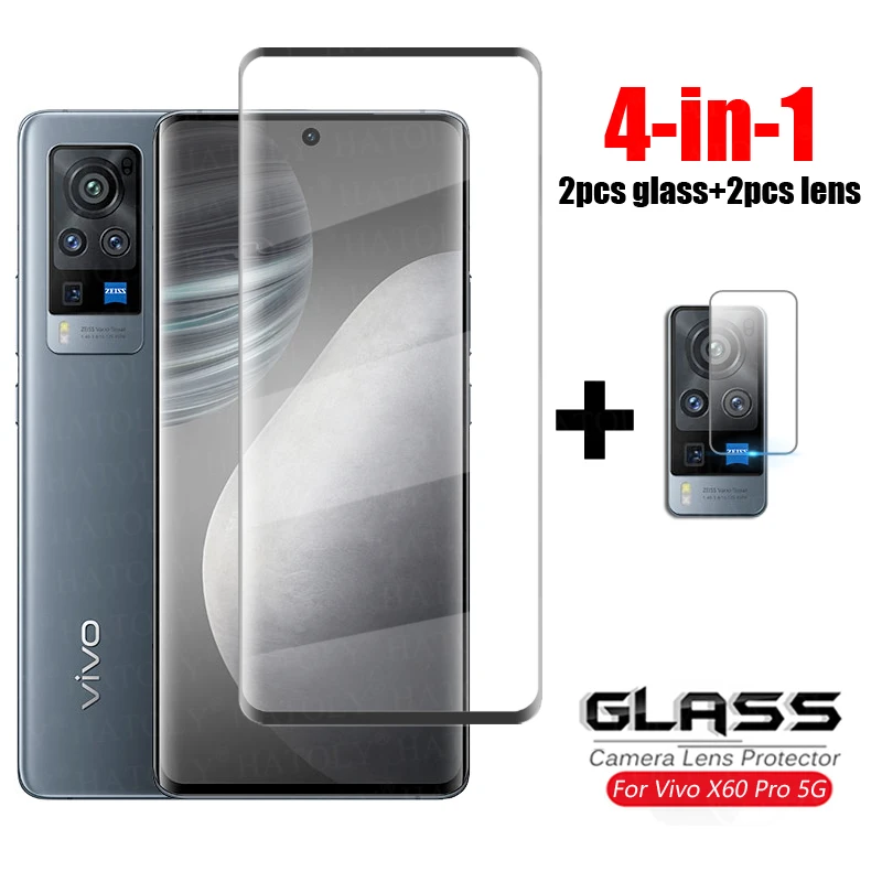 

4-in-1 For Glass Vivo X60 Pro 5G Tempered Glass 3D Full Curved Cover Glass X51 X50 X60 Pro Plus HD Caerma Lens Screen Protector
