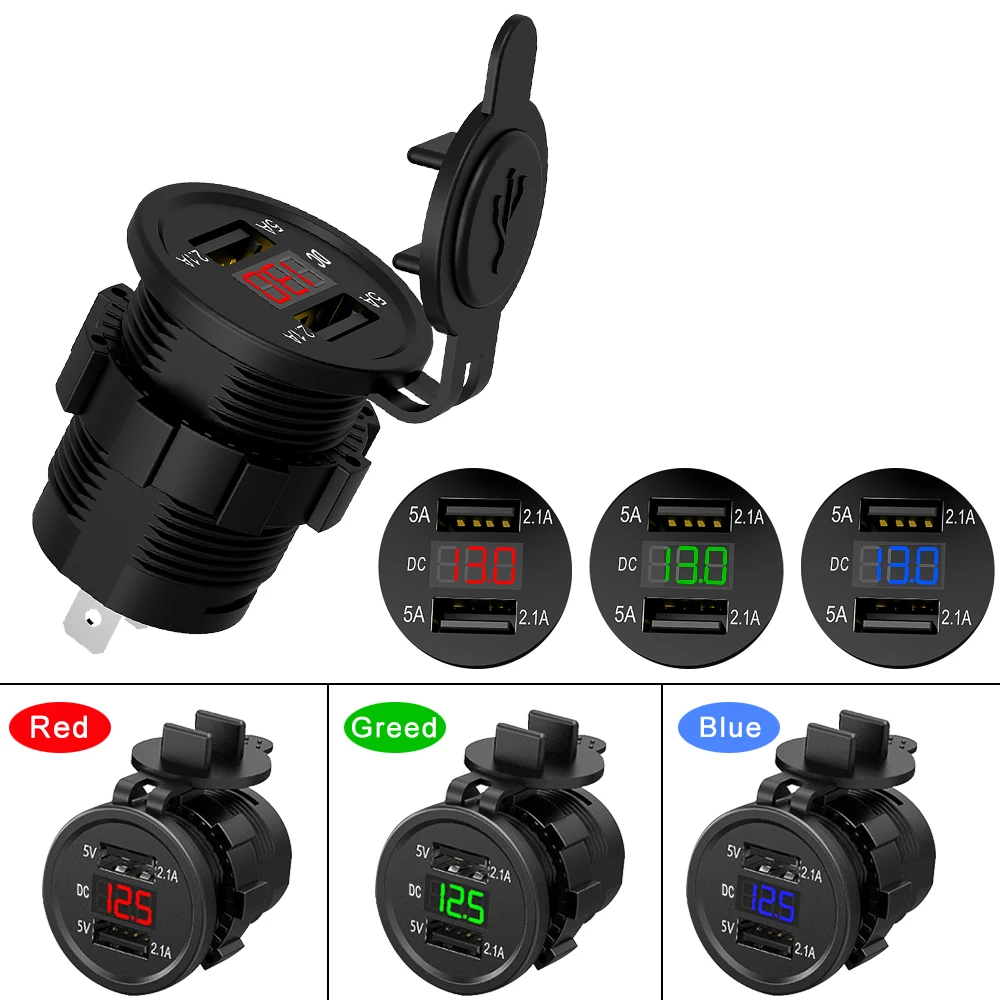 car charger usb cigarette lighter socket 12v 24v qc3 0 fast charging phone charge with led voltmeter for boat motorcycle free global shipping