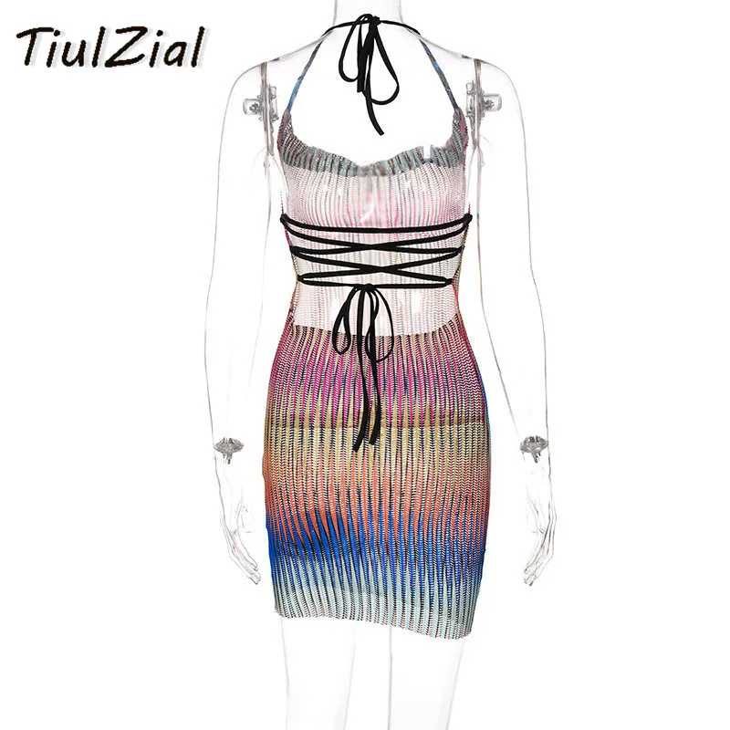 

Cybill Sexy Club Mini Bodycon Dress Lace Up Short Summer Dress 2021 Tie Drying Party Sundress Women
