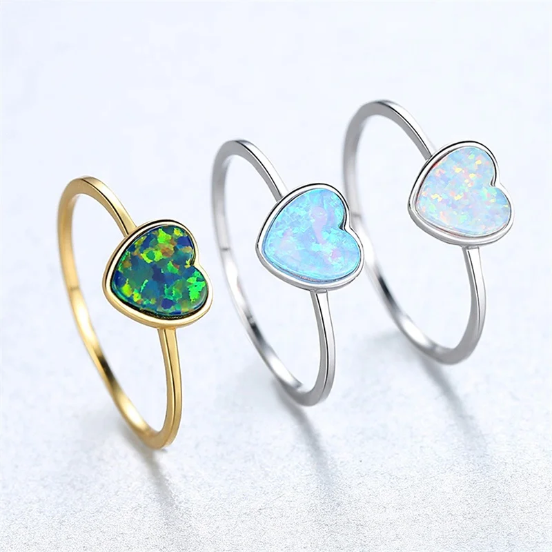 Bague Ringen Trendy Pure Silver 925 Jewelry Ring for Women Charms Heart Shaped Opal White Blue Green Opening Adjust Rings Party | Украшения