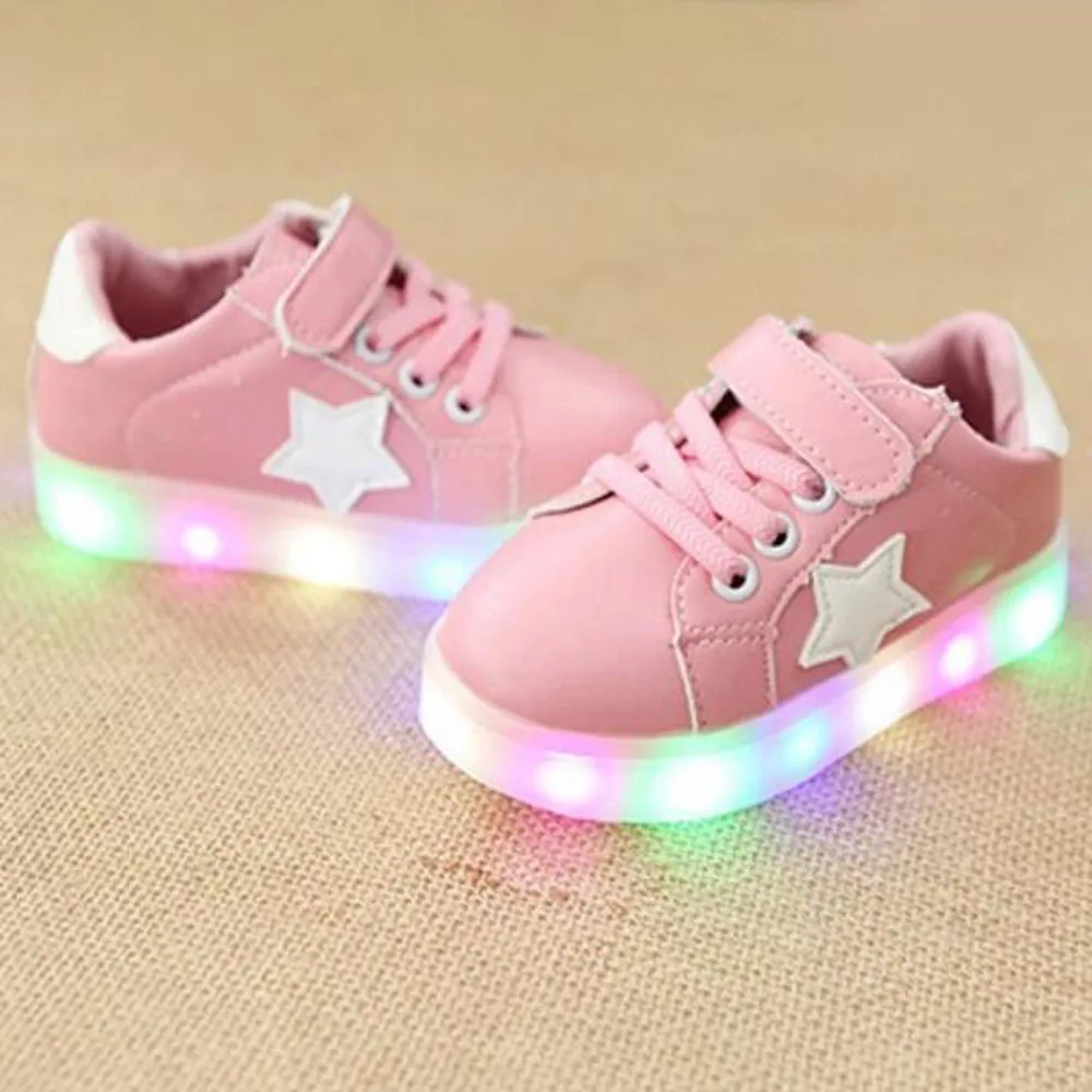 Kids Shoes Light Up Led Toddler Girl Sneakers Leather Boys with Anti-slippery Function Fashion Simple Design | Детская одежда и