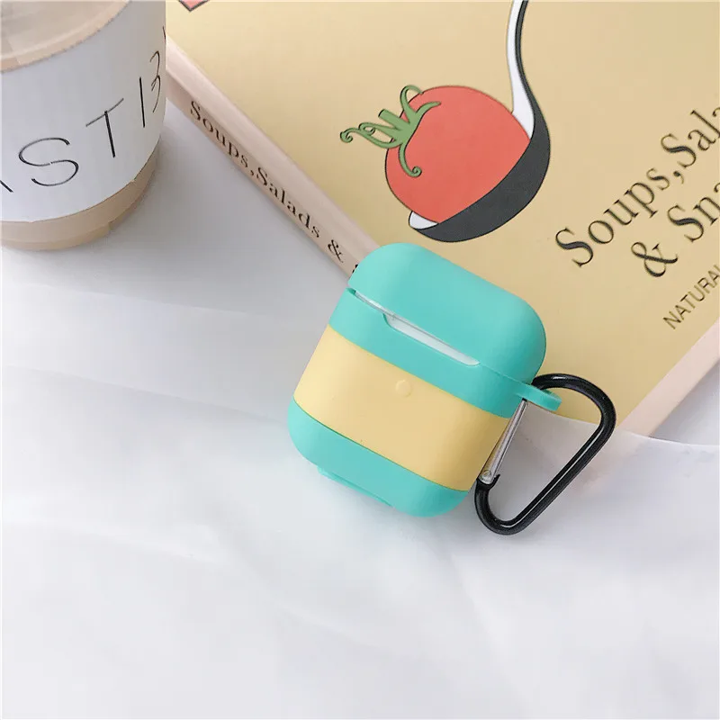 Green+Yellow Чехол для AirPods с милым рисунком лимонного чая Vitasoy Milk силиконовый защитный чехол для наушников Airpods 2 с крюком аксессуары для AirPods - Цвет: Green+Yellow