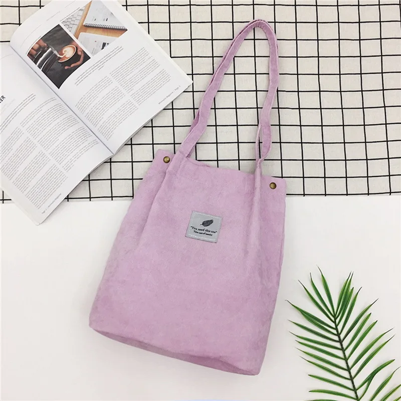 purple Litthing, Женские однотонные вельветовые сумки на плечо, сумка для покупок, большая посылка, сумки через плечо, кошельки, Повседневная сумка для женщин, сумка для книг - Color: purple