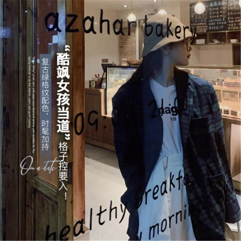 

Chic Korean Style Hot Autumn Suits for Ladies Elegant Plaid Simple Notched Long Slim Shaped Suits 2020 Autumn Elegant Hot Suits