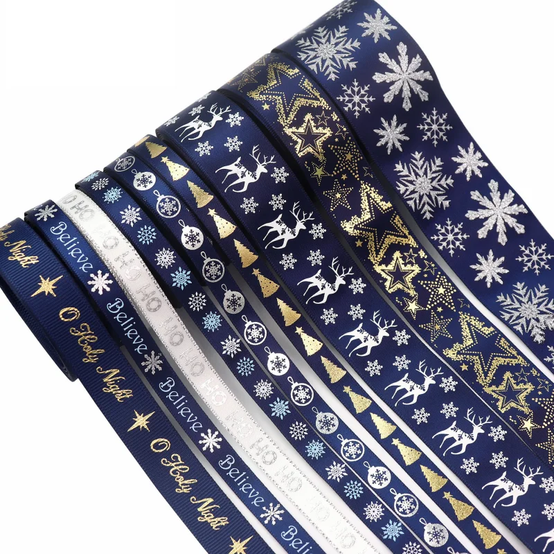 

5 yards 75mm Chrismas Elk Snow Bronzing Printed Ribbon for Diy Xmas Home Decoration Festival Gift Packaing Headwear Bow Material