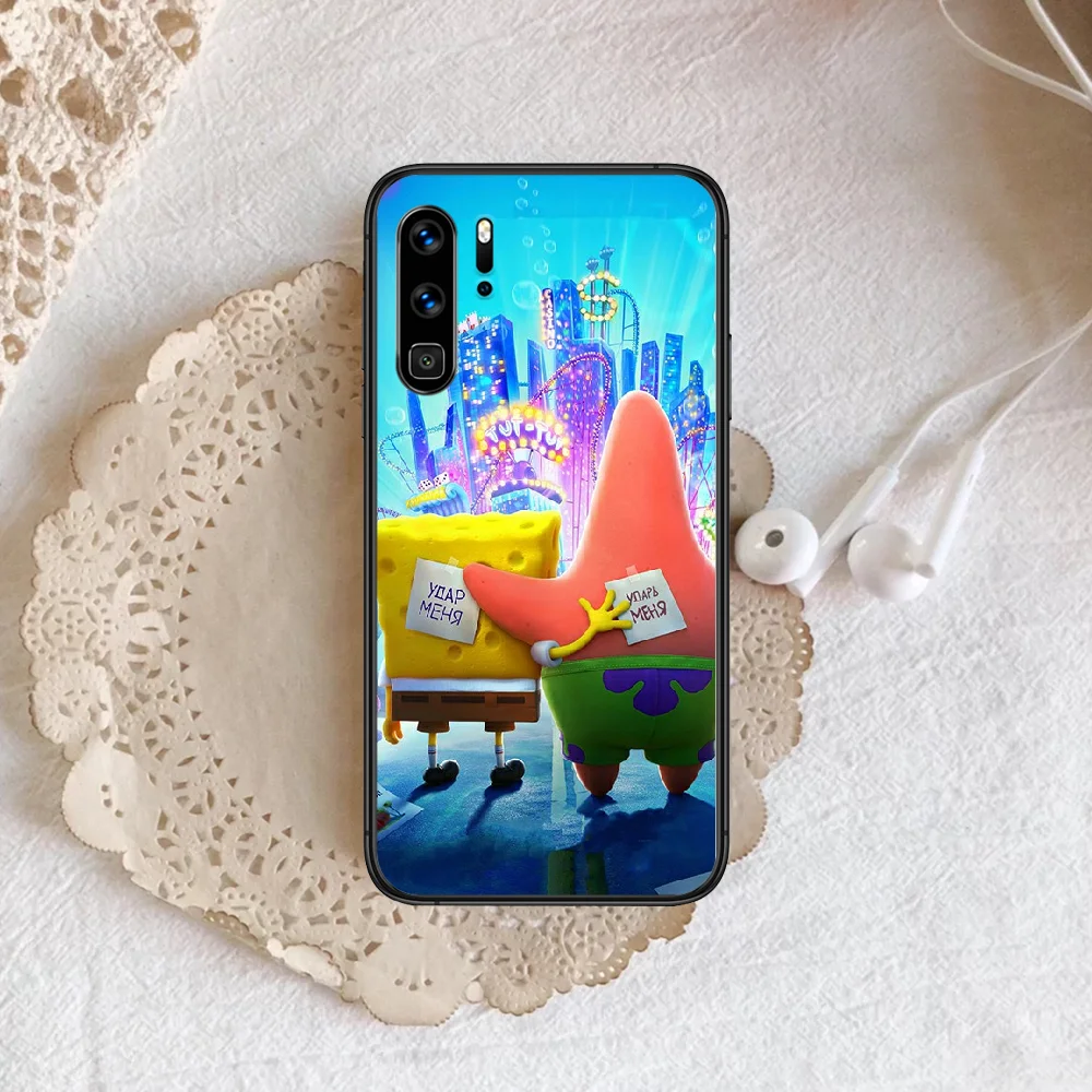 

SpongeBobes lovely Cartoons Phone Case For Huawei P Mate 10 20 30 40 Pro Lite Smart 2019 2021 black Bumper Painting Hoesjes